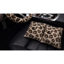 Arabasına Aşıklar Kulübü Leopar Desen Peluş Araç Içi Koltuk Başı Yastık Minder