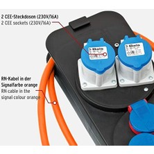 Liora Cee 230 V Kamp Elektrik Dağıtıcı, Topraklı Fişli (2 x Cee Priz, 3 x Topraklı Priz, 1,5 M H07RN-F 3g2,5 Kablo, Turuncu, Kamp Kullanımı Için Ideal, Almanya'da Üretilmiştir)