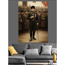 Artmeg Retro Askeri Kıyafetli Atatürk Dekoratif Kanvas - Mdf Ahşap Tablo