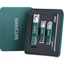 Gaman 5 Parça Lüks Manikür Pedikür Seti - Tırnak Makası Tırnak Törpüsü Tırnak Eti Kesici (Itici) Dahil ( Yeşil )