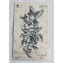 Airbrush Tattoo Kuş Çiçek Yarım Kol Yarı Kalıcı 1 Ay Kalıcı Geçici Dövme 18X11 cm