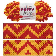 Alize Puffy More (2 Adet) 6630 Sarı-Kırmızı Hazır Ilmekli El Örgü Ipliği