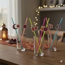 Dodomar Ramazan ve Dini Temalı Artistik Pipet Bordo 10'lu - Ramazan Içecek Sunum Pipeti