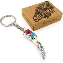 Solfera Kurt Dişi Şeklinde Kırmızı Mavi Süsleme Nordik Metal Anahtarlık Beyaz KY172