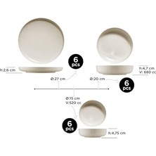 Liora Porselen 18 Parça 6 Kişilik Yemek Takımı Krem