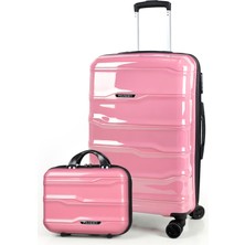 Polo&sky Azra Model Pudra Pembe Pp Polipropilen Kırılmaz 2'li Orta Boy + Makyaj Valiz Seti