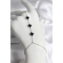 Prativas 316L Çelik Gümüş Renk Siyah Yonca Model Kadın Şahmeran – PRT3500EB09828