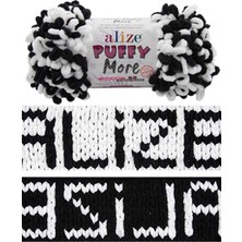 Alize Puffy More (2 Adet) 6632 Siyah-Beyaz Renkli Hazır Ilmekli El Örgü Ipliği