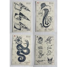 Airbrush Tattoo Kobra Kalp 4 Adet Birden 1 Ay Kalıcı Yarı Kalıcı Geçici Dövme 18X11 cm