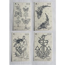 Airbrush Tattoo Kelebek Çapa 4 Adet Birden 1 Ay Kalıcı Yarı Kalıcı Geçici Dövme 18X11 cm