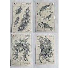 Airbrush Tattoo Tüy Balık 4 Adet Birden 1 Ay Kalıcı Yarı Kalıcı Geçici Dövme 18X11 cm