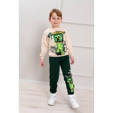 Cg Kids Minecraft Creeper Erkek Çocuk 2 Iplik Alt Üst Takım Süper Kalite Kumaş Kabartma Baskı