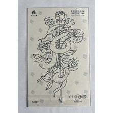 Airbrush Tattoo Yılan Çiçek Yarım Kol Yarı Kalıcı 1 Ay Kalıcı Geçici Dövme 18X11 cm