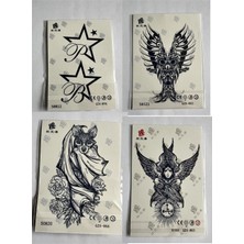 Airbrush Tattoo Yarasa Yıldız 4 Adet Birden Minimal 1 Ay Kalıcı Yarı Kalıcı Geçici Dövme 11X18 cm
