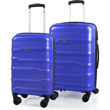 Polo&sky Azra Model Çivit Pp Kırılmaz 2'li Kabin Boy + Orta Boy Valiz Seti