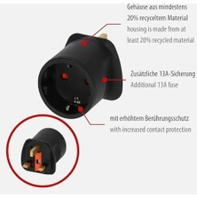 Velora Seyahat Fişi/seyahat Adaptörü (Ingiltere Prizi ve Avrupa Fiş Için Seyahat Prizi Adaptörü) Renk: Siyah