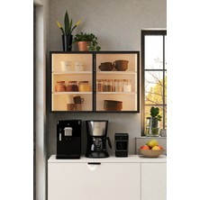 AVM Park Magic Üst Dolap Temperli Cam Kapaklı LED Işıklı Üst Modül Çok Amaçlı Fincan Dolabı