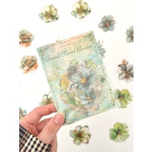 Kağıt Gemi Vintage Romantic Floral Altın Yaldızlı Yeşil Çiçekler 20 Adet Sticker Seti/etiket/çıkartma