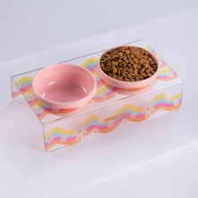 Pawstar Daisy Papatya Desenli-Ikili Seramik-Pleksi Mama ve Su Kabı-Kedi Köpek Mama Su Kabı