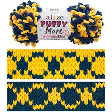 Alize Puffy More (2 Adet) 6631 Sarı-Lacivert Renkli El Örgü Ipliği