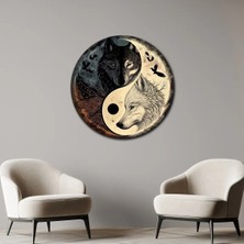 SteelArtDec Yin Yang Kurtlar Yuvarlak Metal Tablo