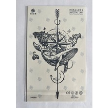 Airbrush Tattoo Denizci Pusula Yarım Kol Yarı Kalıcı 1 Ay Kalıcı Geçici Dövme 18X11 cm