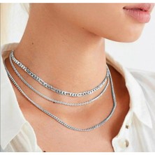 X-lady Accessories Kadın Gümüş Kaplama Zincir Seti Çok Renkli Ayarlanabilir Tasarım