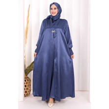 Bym Fashion Broşlu Abaya Takım Şal Hediye   7055 Lacivert