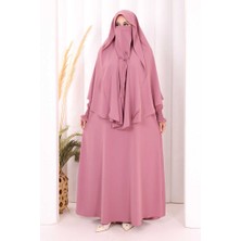 Bym Fashion Peçeli Cilbab Model Elbise 6063 Gül Kurusu