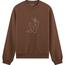 The Lucid Lab Women / Kadın Silüeti Oversize Sweatshirt - Kahverengi