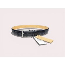 İstanbul Belt Hakiki Deri Erkek Kemer – Siyah –  3.5 cm – Ortası Şerit Doku Desenli Klasik Model