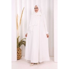 Bym Fashion Düğme Detaylı Şallı Ferace 7058 Ekru