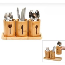 Velora Bambu Tezgah Üstü Kaşıklık Stantılı 3 Lü