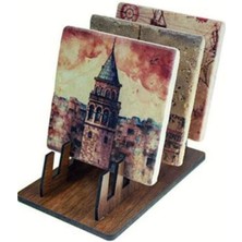 Velora Dekoratif 6 Lı Ahşap Bardak Altlık Standı -Bardak Altlığı Standı