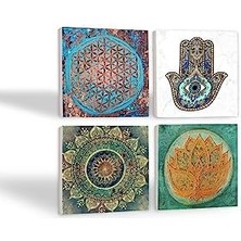 Velora Mandala, Yaşam Çiçeği, Çiçeği, Fatma Ana Eli Taş Bardak Altlığı Seti - 4 Parça - Dekoratif, Rustik Mutfak Aksesuarı, 10X10 Cm, Kaydırmaz Tabanlı, Şık ve Dayanıklı SC212
