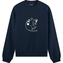 The Lucid Lab Wine Lover Cat Oversize Sweatshirt - Lacivert