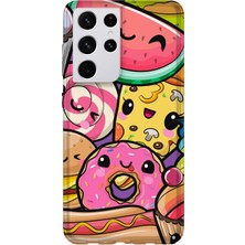 Lelia Samsung Galaxy S21 Ultra Uyumlu Baskılı Şeffaf Telefon Kılıfı | Koleksiyon: Snacktoon Delight