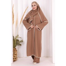 Bym Fashion Hac Umre Biyeli Pantolonlu Tunik Takım Şal Hediye 8001 Taba