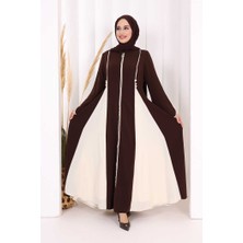 Bym Fashion Dubai Biyeli Fermuarlı Ferace 7050 Kahverengi