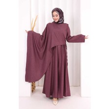 Bym Fashion Pelerinli Elbise 6068 Mürdüm