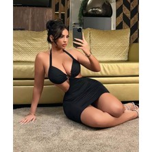 Beruflic Kadın Siyah Halka Detaylı Fantezi Gece Elbisesi 5115