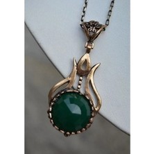 Stoneage Yeşil Akik Laleli Bayan Kolye