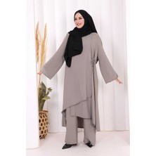 Bym Fashion Biyeli Uzun Tunik Pantolon Takım 8005 Gri