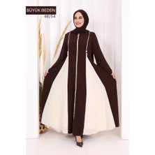 Bym Fashion Biyeli Fermuarlı Ferace 7050-1 Kahverengi