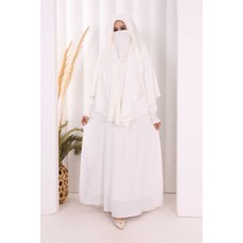 Bym Fashion Peçeli Cilbab Model Elbise 6063 Ekru