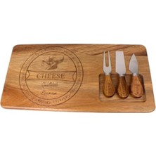 Velora 4 Parça Akasya Ağacı Peynir Sunum Tabağı Seti - Doğal Ahşap Peynir Sunum Tepsisi - Şık Servis Tahtası ve Çatal Bıçak Takımı - Misafir Ağırlama ve Mutfak Için