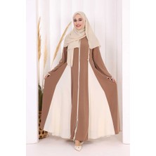 Bym Fashion Dubai Biyeli Fermuarlı Ferace 7050 Taba