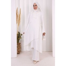 Bym Fashion Biyeli Uzun Tunik Pantolon Takım 8005 Ekru