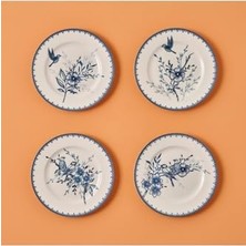 Liora Bleu Blanc Porselen 4'lü Pasta Tabağı Mavi (21 Cm)