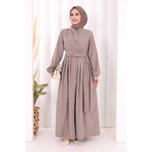 Bym Fashion Broş Detaylı Boydan Düğmeli Elbise 7059 Duman